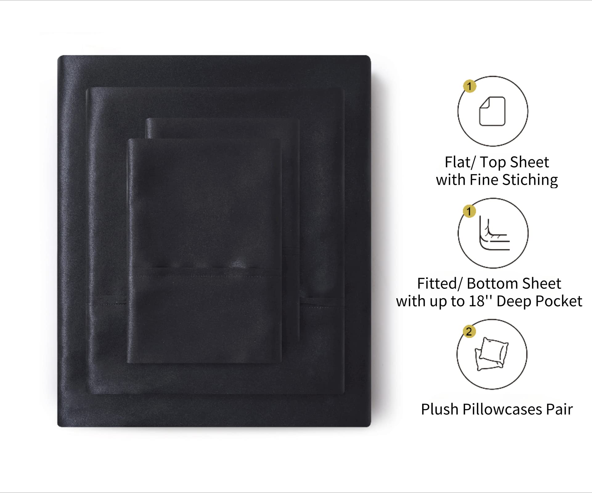 Lanest Housing silk satin sheets on full bed in black showing deep pockets for secure fit