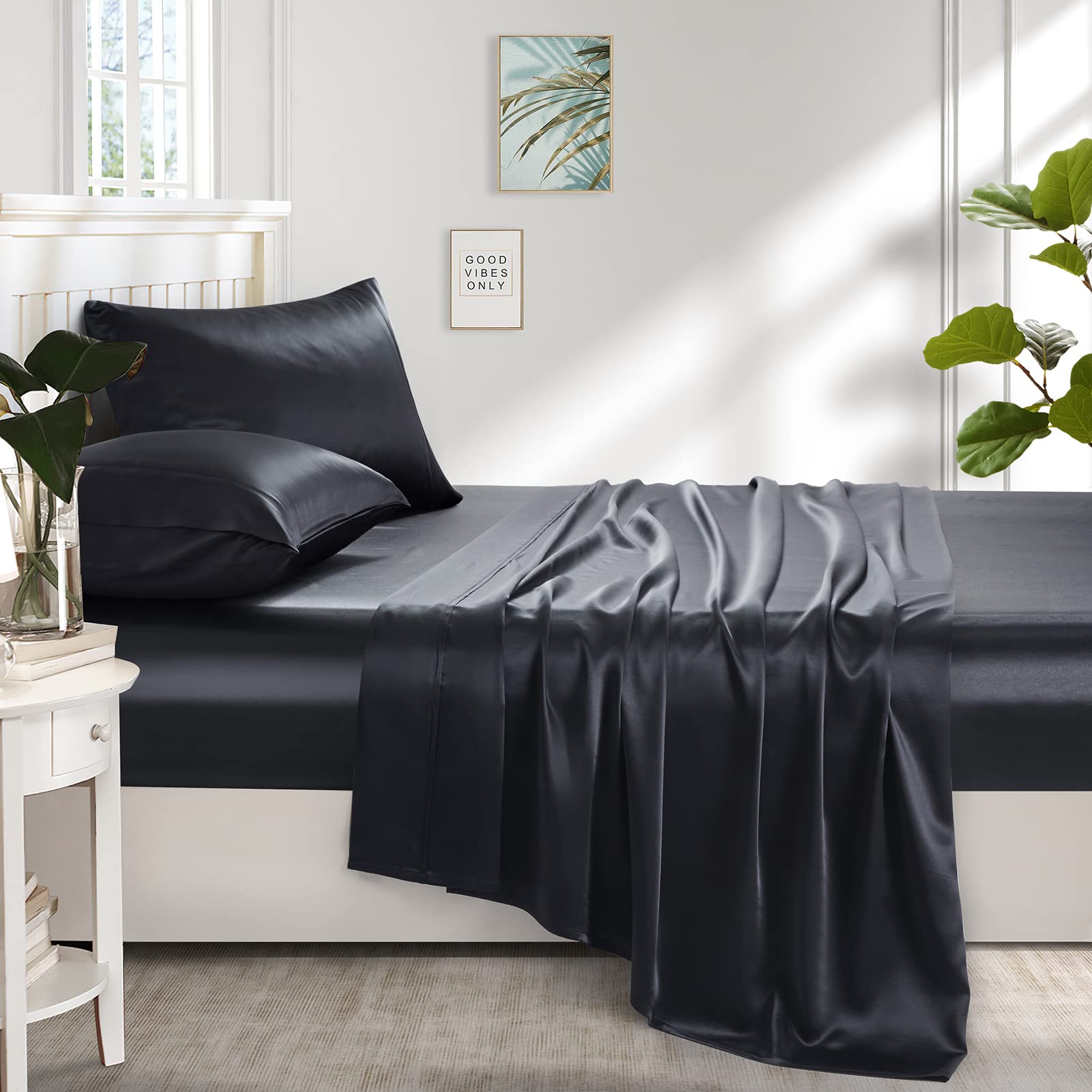 Lanest Housing Silk Satin Sheets hypoallergenic fabric for sensitive skin.