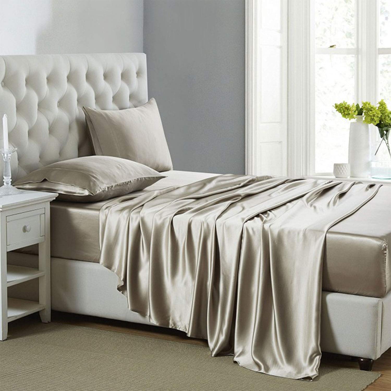 Lanest Housing Silk Satin Sheets close-up of fabric showing silky sheen for cooling sleep