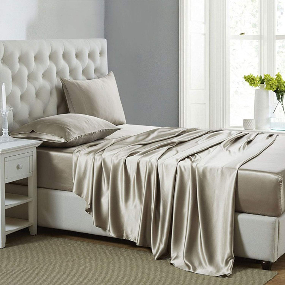 Lanest Housing Silk Satin Sheets close-up of fabric showing silky sheen for cooling sleep