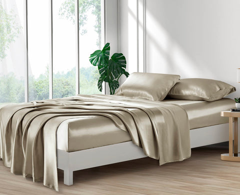 Lanest Housing Silk Satin Sheets taupe color for an elegant bedroom look