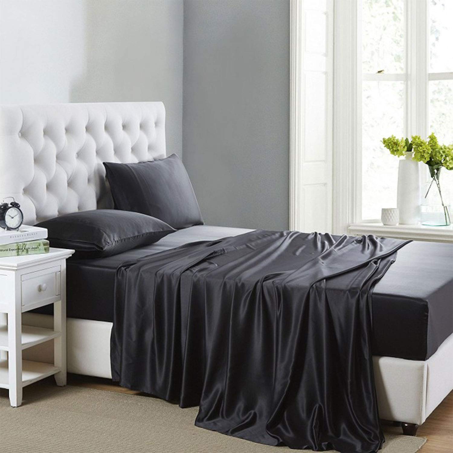 Lanest Housing Silk Satin Sheets Twin XL folded to reveal silky texture and premium finish.