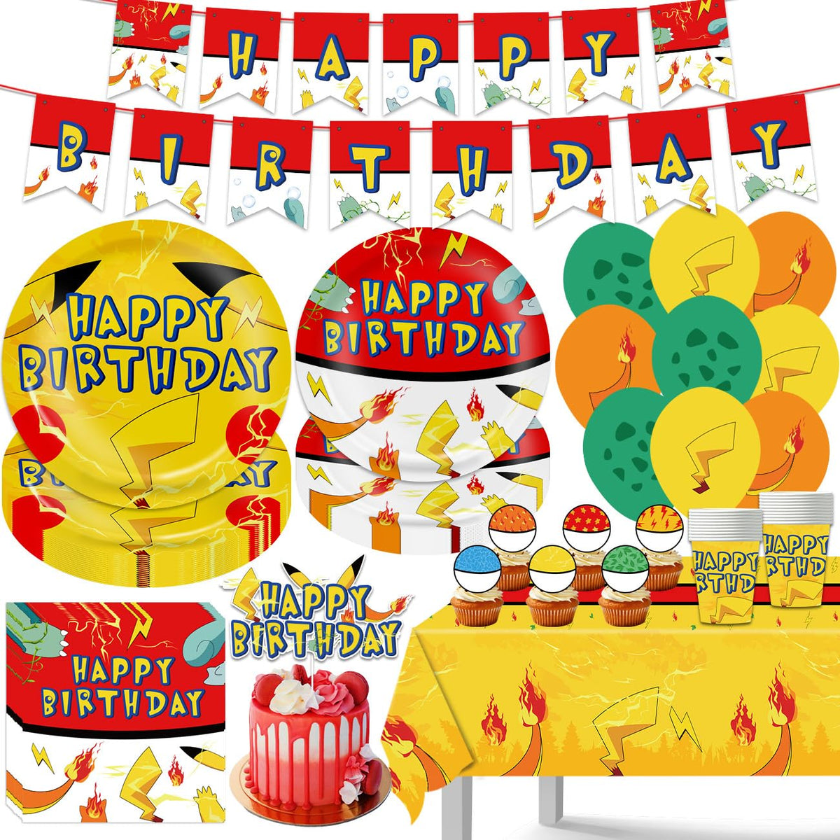 LANFUBEISI 104pcs birthday set full pack showing complete color party tableware for celebrations