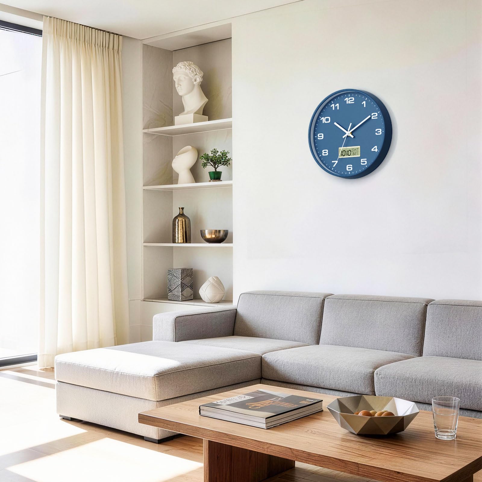 Lanktoo battery powered clock is easy to install with a rear wall mount.