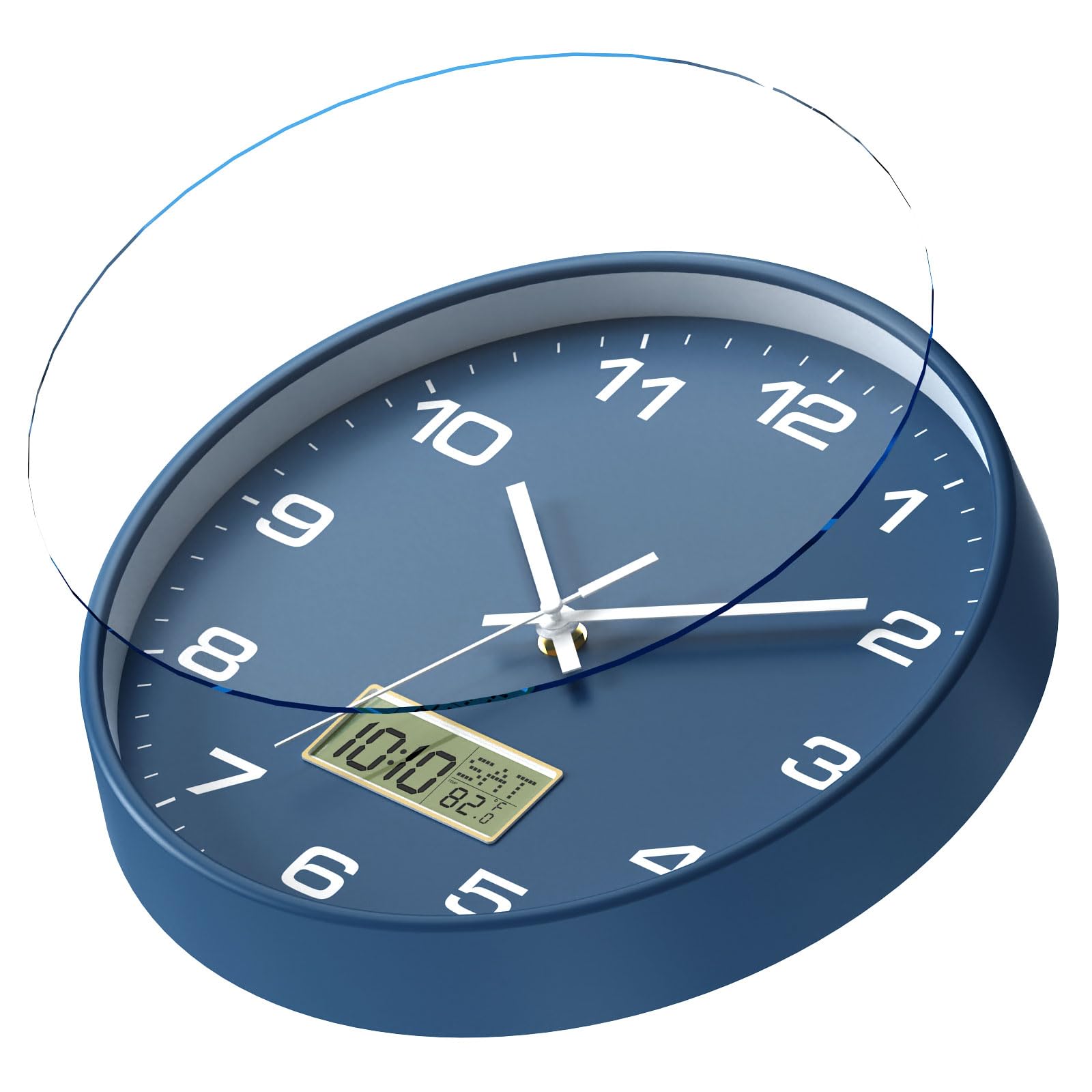 Lanktoo wall clock with LCD display showing date and temperature at a glance.