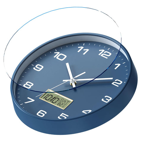 Lanktoo wall clock with LCD display showing date and temperature at a glance.