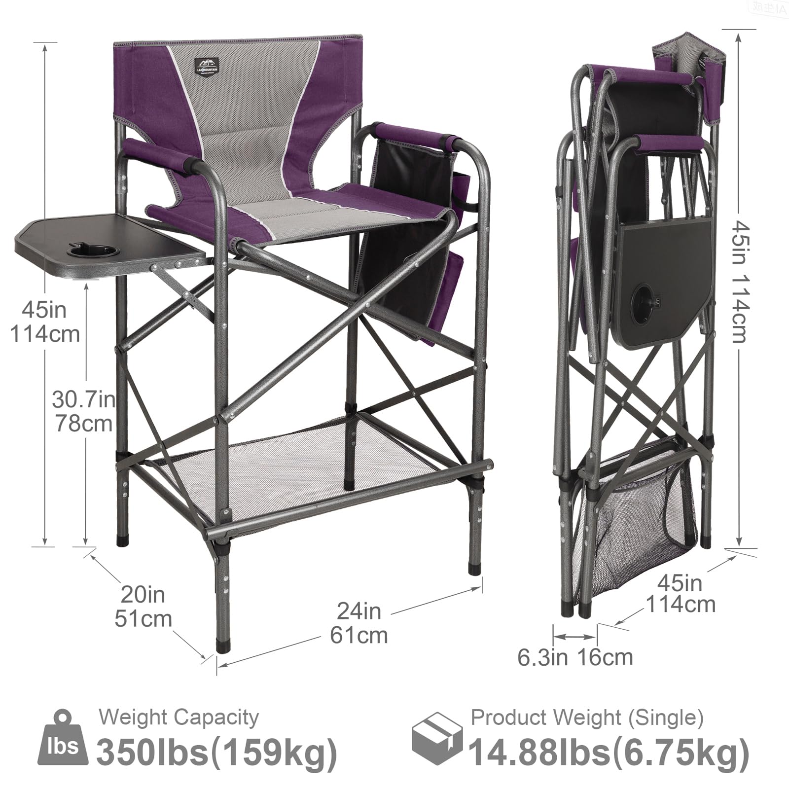 LANMOUNTAIN director chair features a built-in footrest for comfort during long sessions.