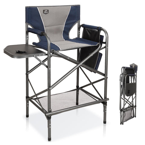 LANMOUNTAIN folding tall director chair with side table provides a stable makeup workspace.