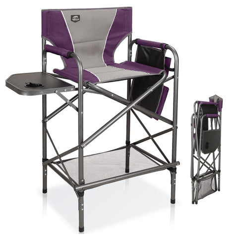 LANMOUNTAIN folding tall director chair with side table provides a stable surface for makeup and tools.