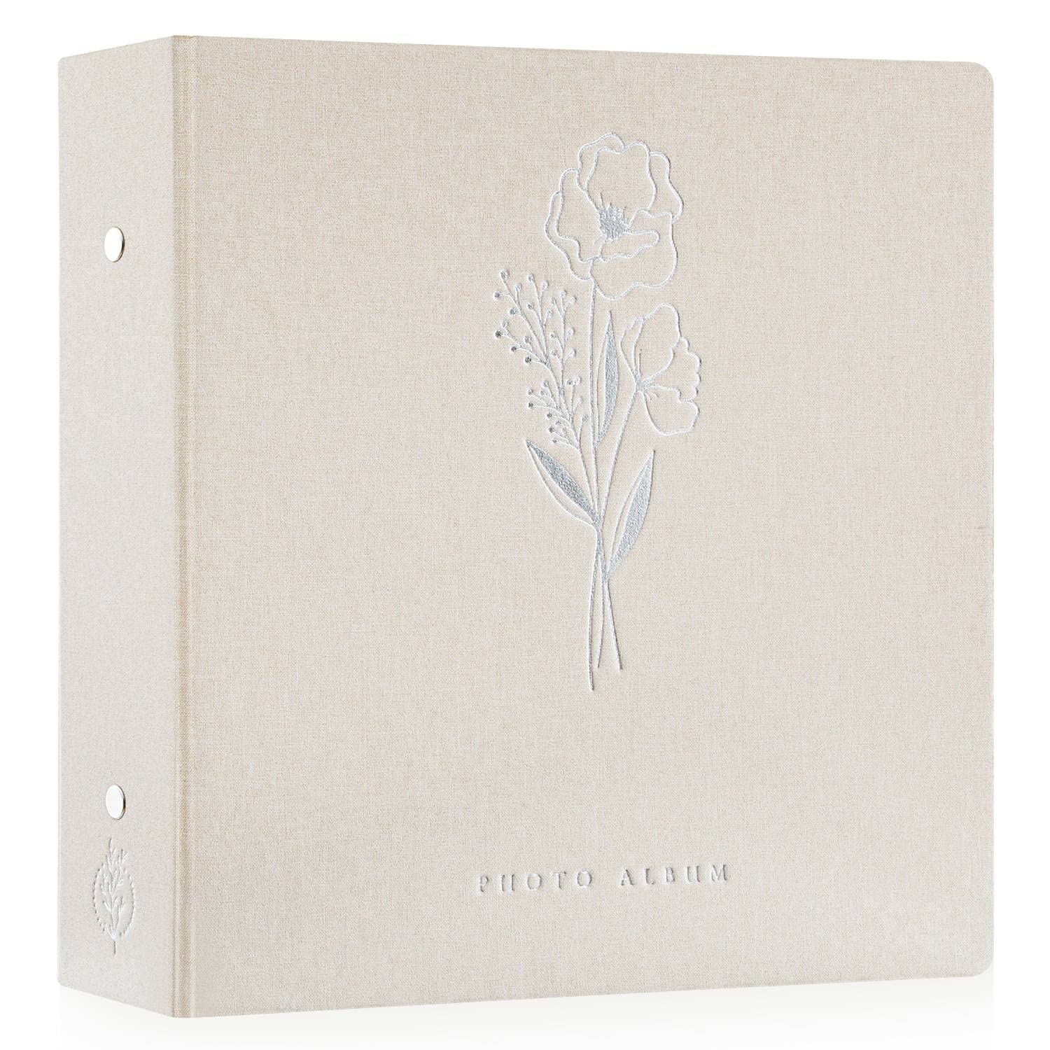 Lanpn photo album front cover with beige linen and silver stamping, high capacity for 1000 photos