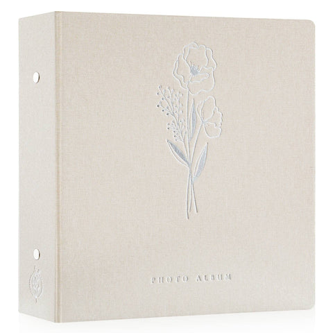 Lanpn photo album front cover with beige linen and silver stamping, high capacity for 1000 photos