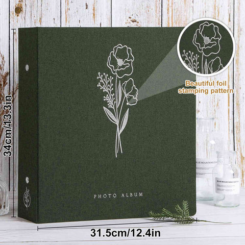 Lanpn photo album with silver-stamped linen cover for elegant presentation.
