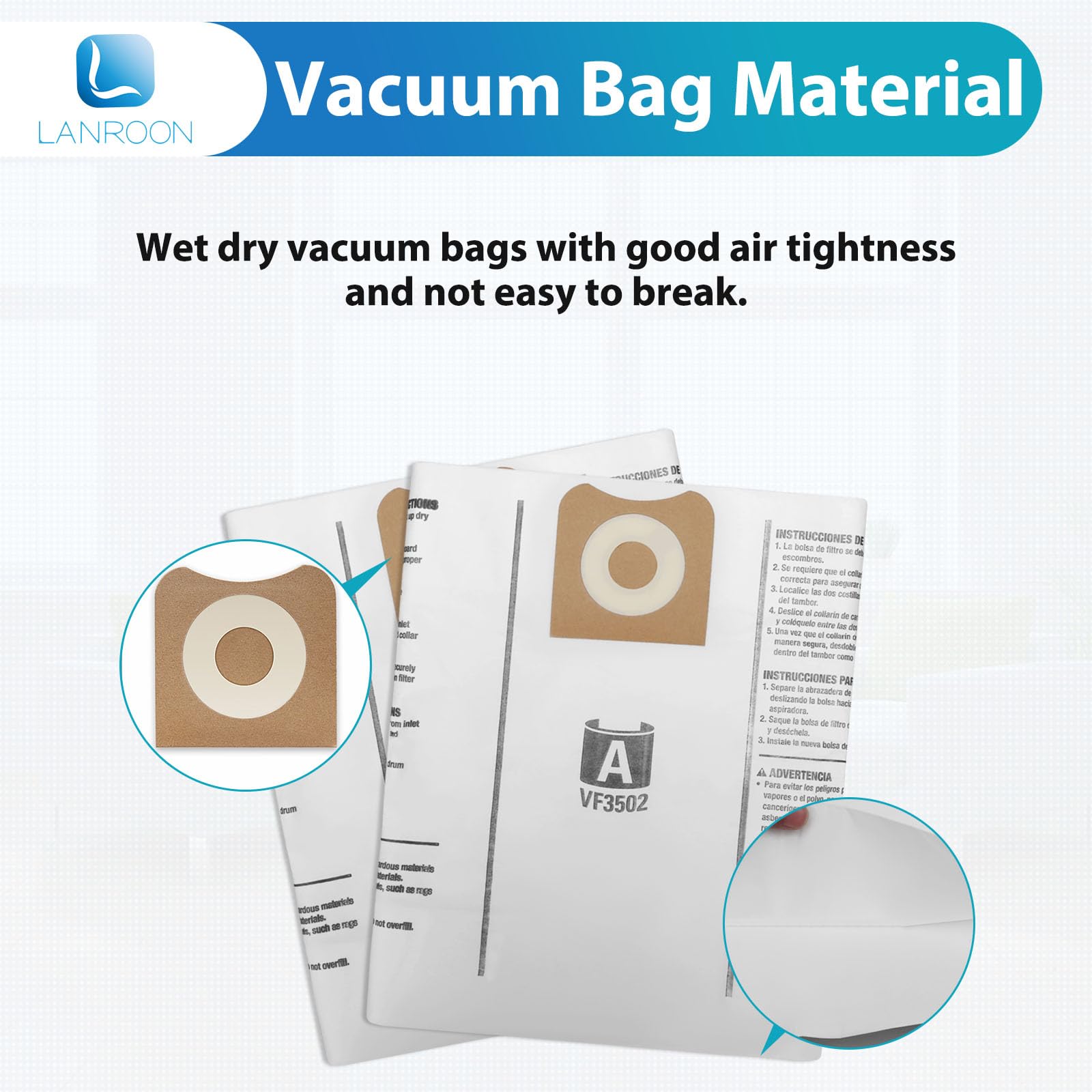 LANROON VF3502 compatible bags fit Ridgid WD1950/WD1956 for easy replacement.