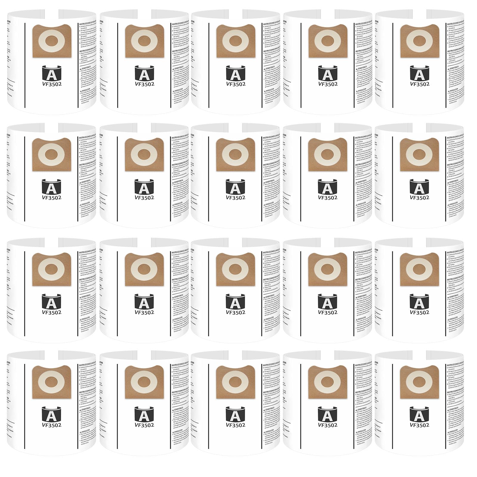 LANROON VF3502 vacuum bags for Ridgid vacuums with 20-pack packaging and solid filtration.