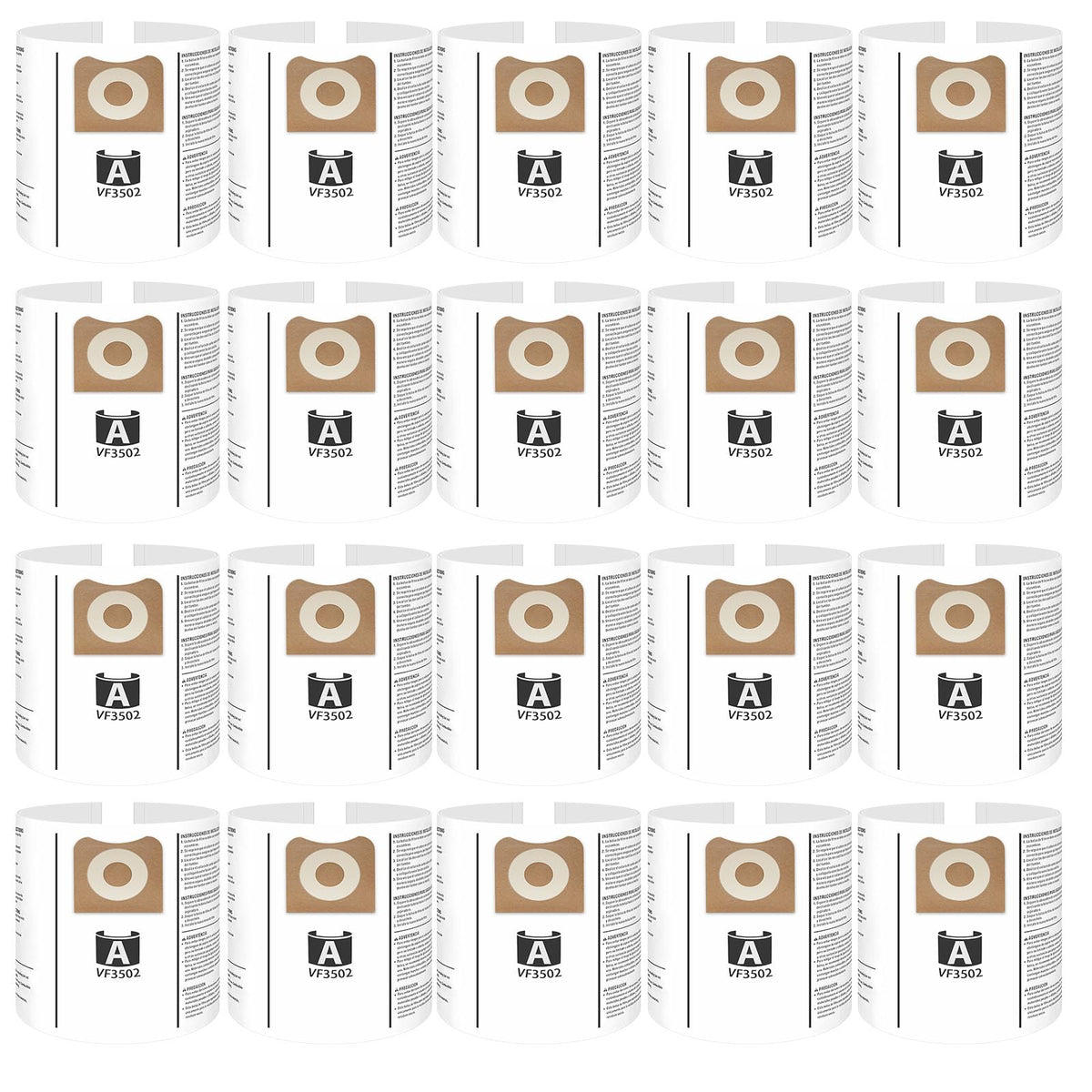 LANROON VF3502 vacuum bags for Ridgid vacuums with 20-pack packaging and solid filtration.
