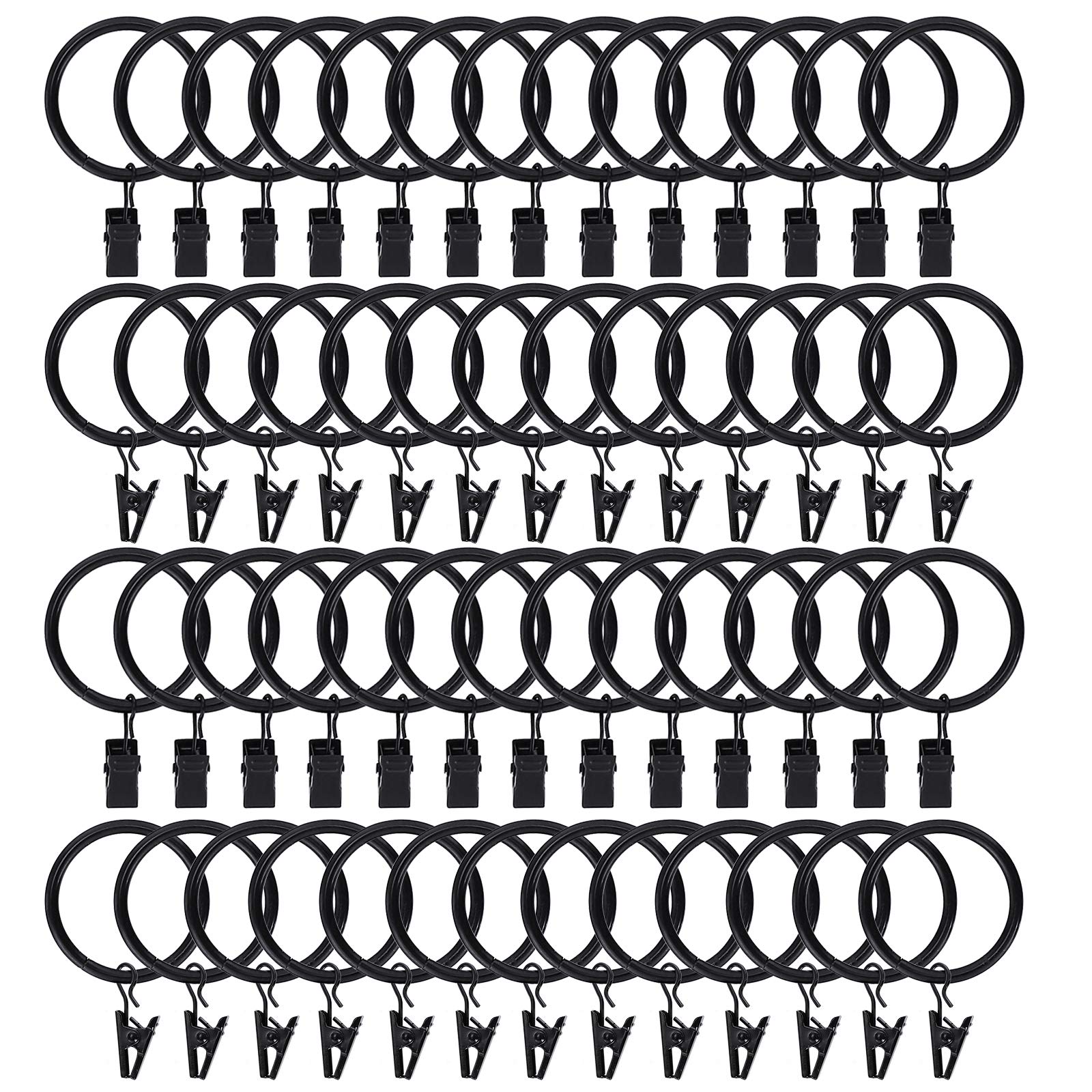 Lansian curtain rings with clips in black stainless steel for secure hanging.