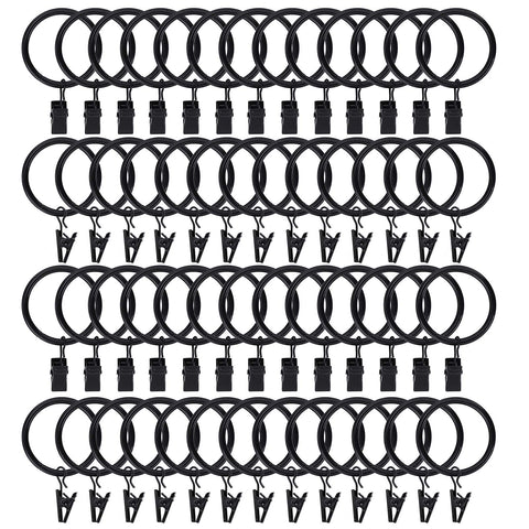 Lansian curtain rings with clips in black stainless steel for secure hanging.