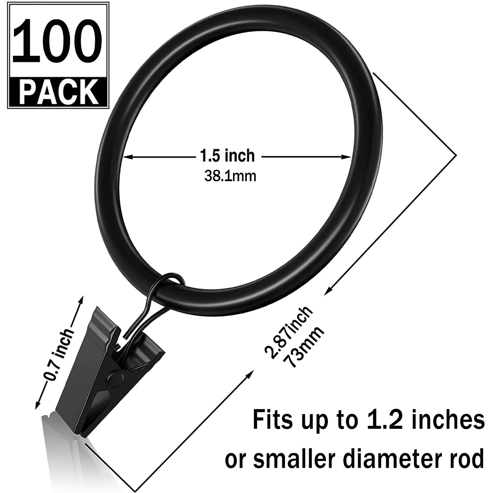 Removable clips on Lansian rings demonstrate quick setup for heavy drapes.