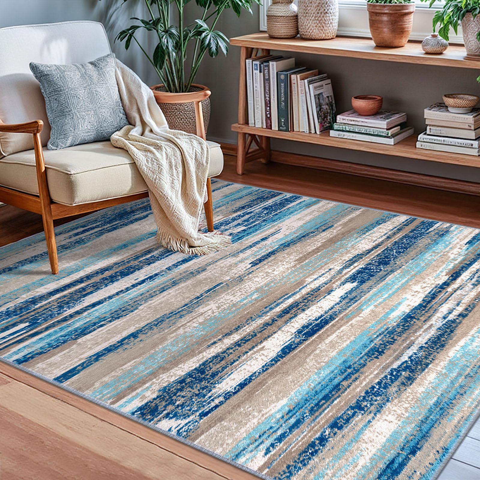 Lansny Abstract Area Rug 3x5 with non-slip backing keeps floors secure