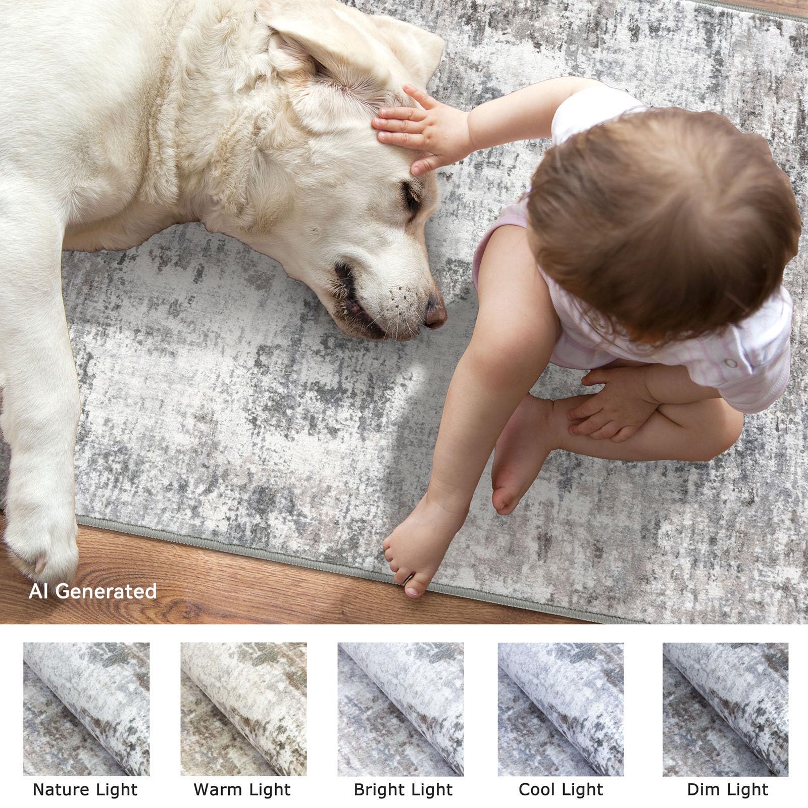 Lansny textured beige-grey rug adds subtle warmth and style to any space.