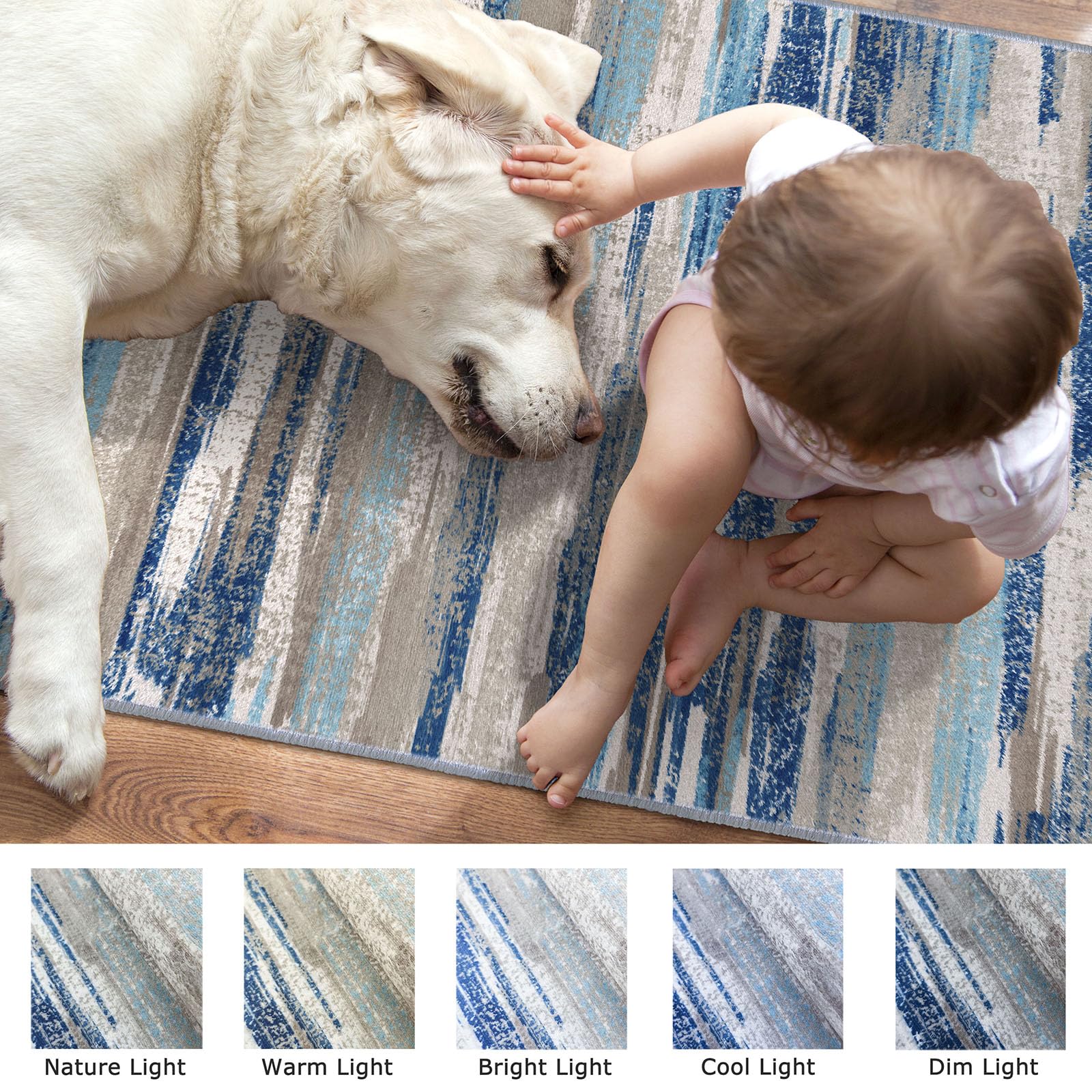 Lansny soft ombre blue beige runner enhances living spaces