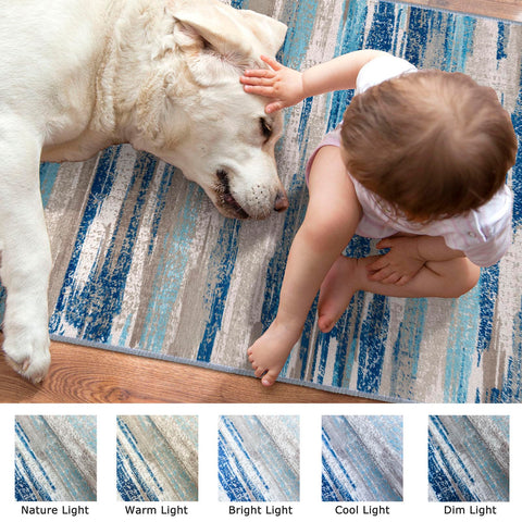 Lansny soft ombre blue beige runner enhances living spaces
