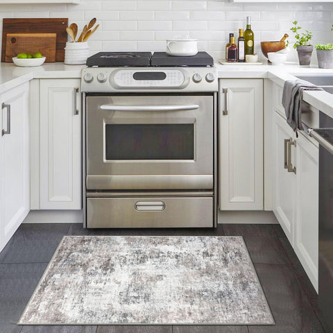 Lansny washable door mat 2x3 showcases soft beige-grey hues and easy care.