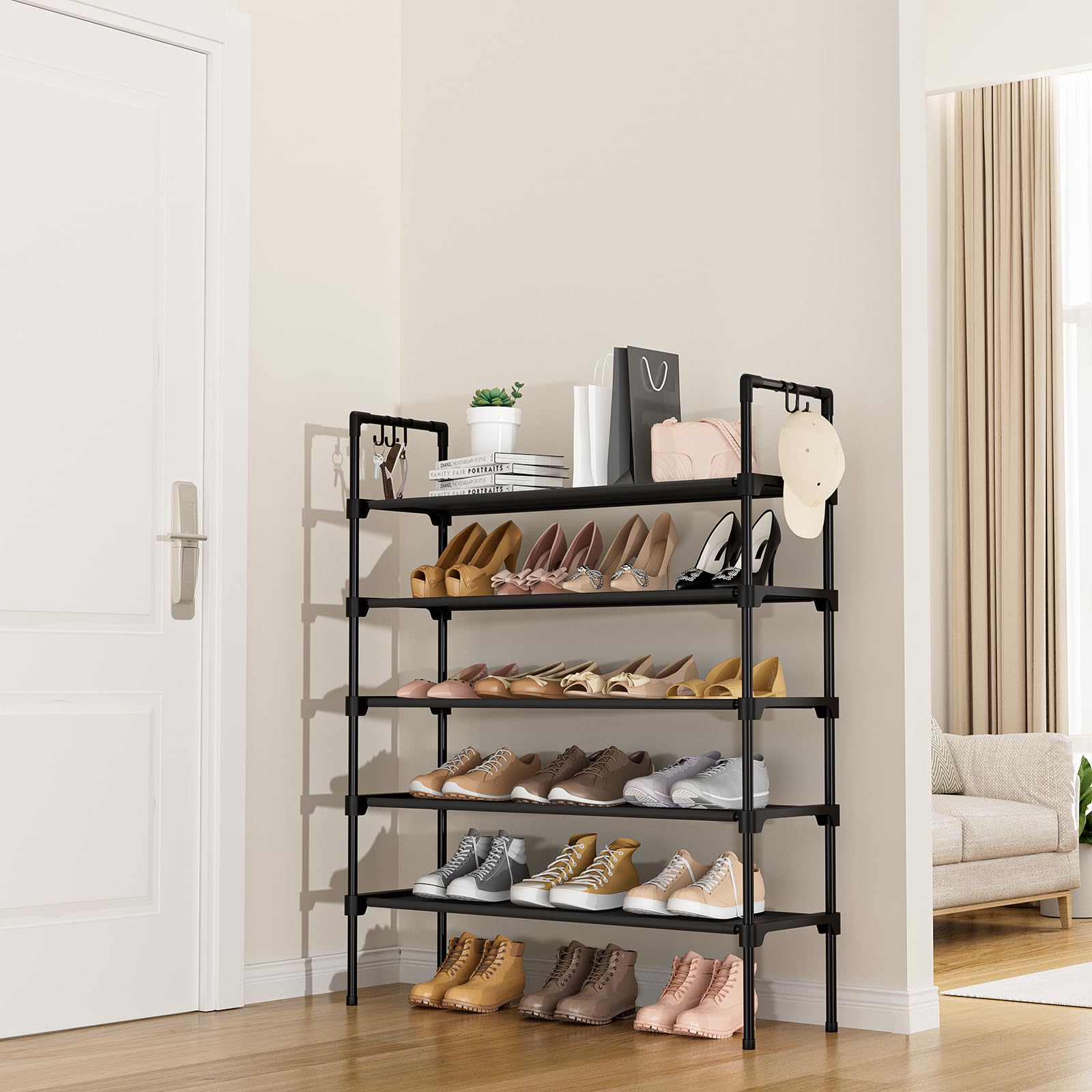 LANTEFUL 5-tier shoe rack side view highlighting stackable design