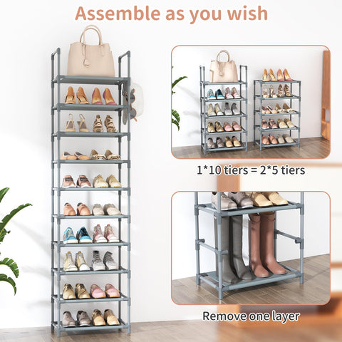 LANTEFUL 10-tier shoe rack dimensions illustrate the tall footprint.