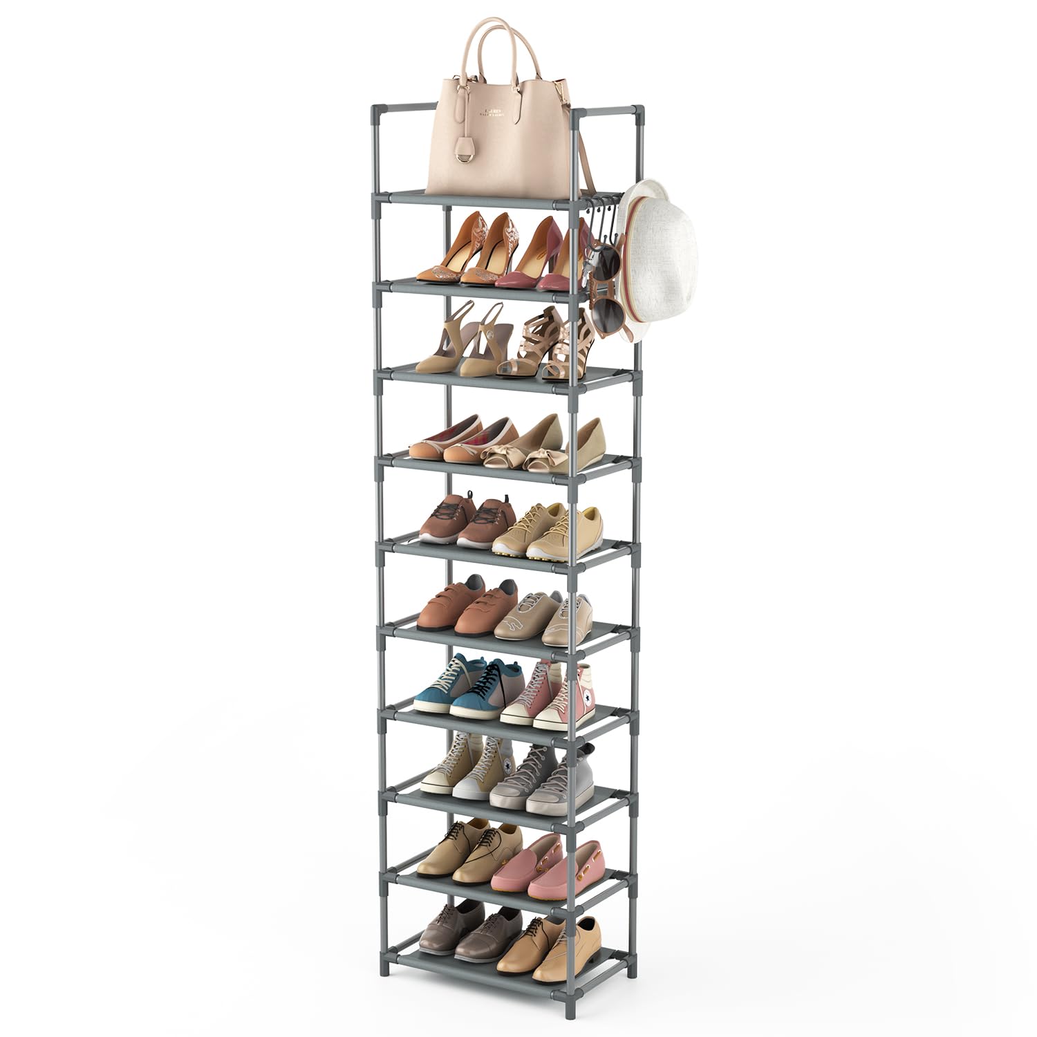 LANTEFUL 10-tier shoe rack front view for compact entryways.