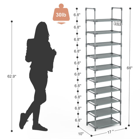 LANTEFUL 10-tier shoe rack interior with shoes shows organized multi-level storage.