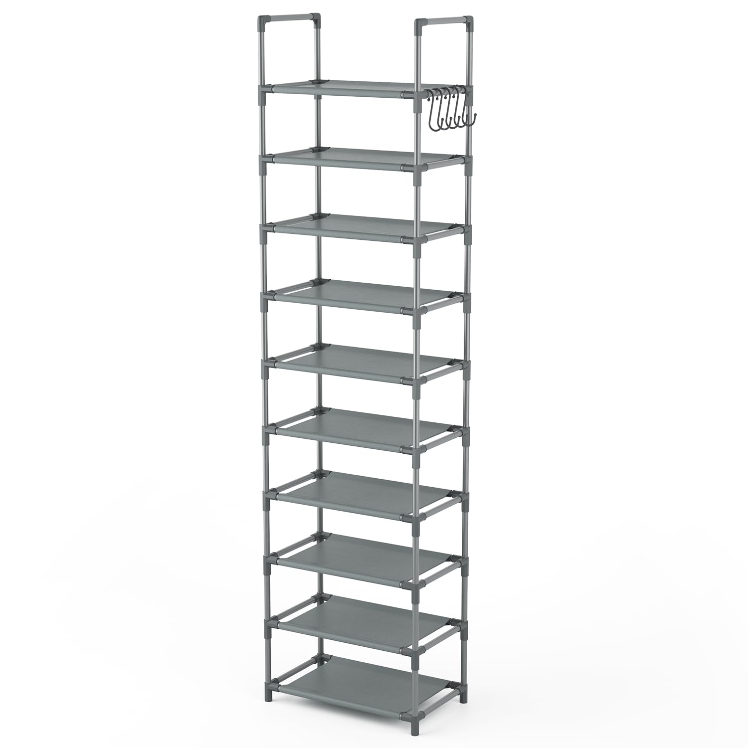 LANTEFUL 10-tier shoe rack material close-up shows durable fabric and connectors.