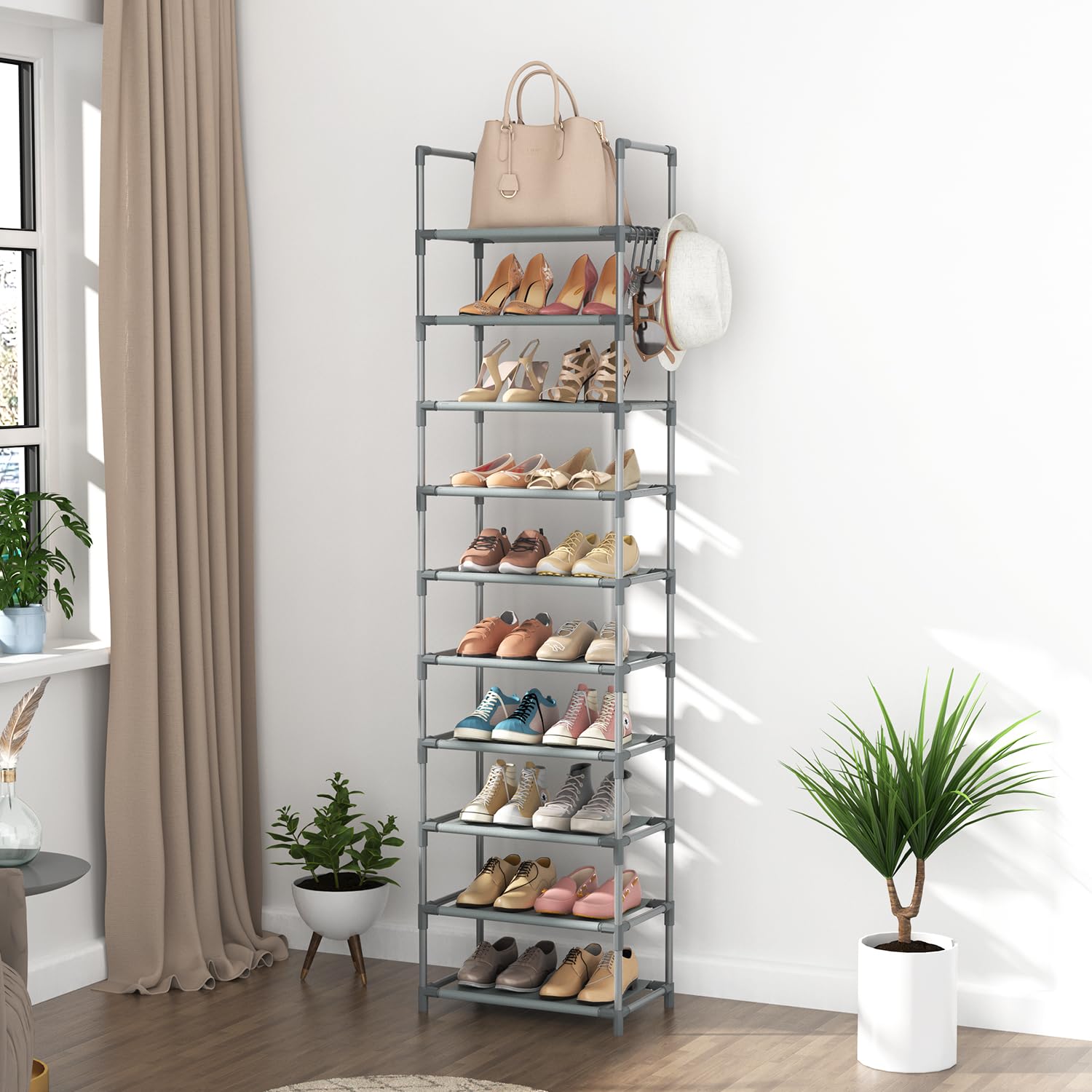 LANTEFUL 10-tier shoe rack versatile storage for shoes, bags, and sundries.
