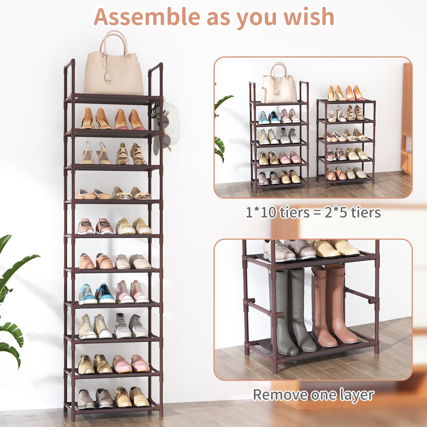 LANTEFUL 10-tier shoe rack boot removal capacity for long footwear