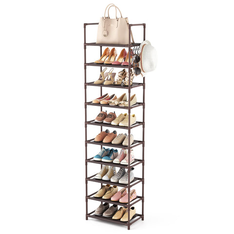 LANTEFUL 10-tier tall shoe rack front view for compact footwear storage