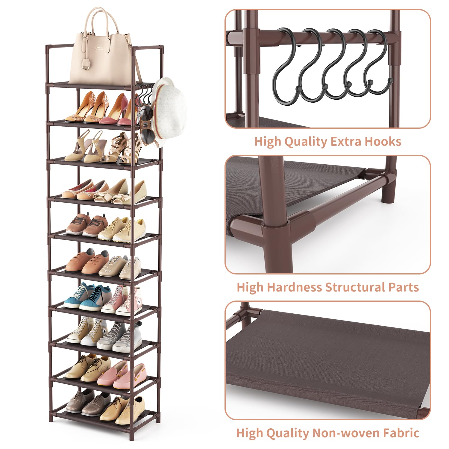 LANTEFUL 10-tier shoe rack with hooks for keys and bags