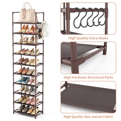 LANTEFUL 10-tier shoe rack with hooks for keys and bags