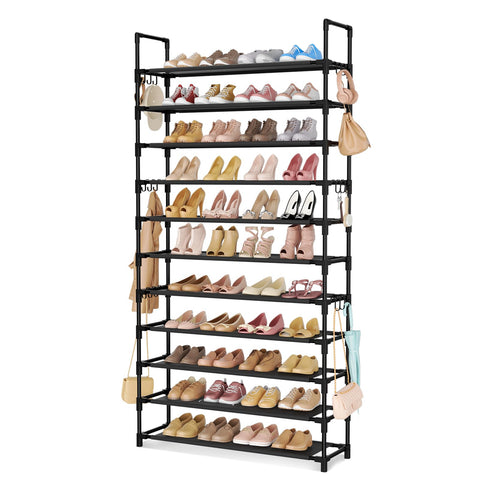 LANTEFUL 11-Tier Shoe Rack full front view in black showing ample storage for shoes