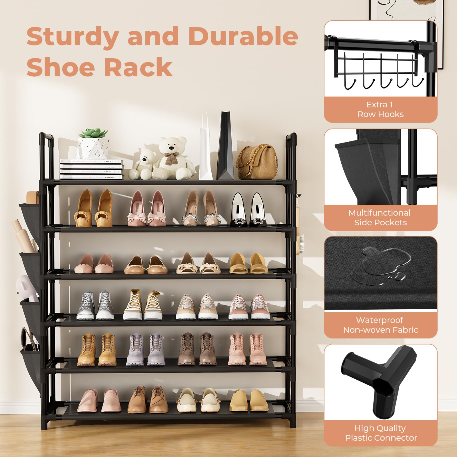 LANTEFUL 6-tier rack bottom shelves neatly hold sneakers and boots