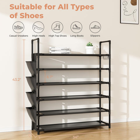 LANTEFUL 6-tier rack with hooks for hats and bags to save entryway space