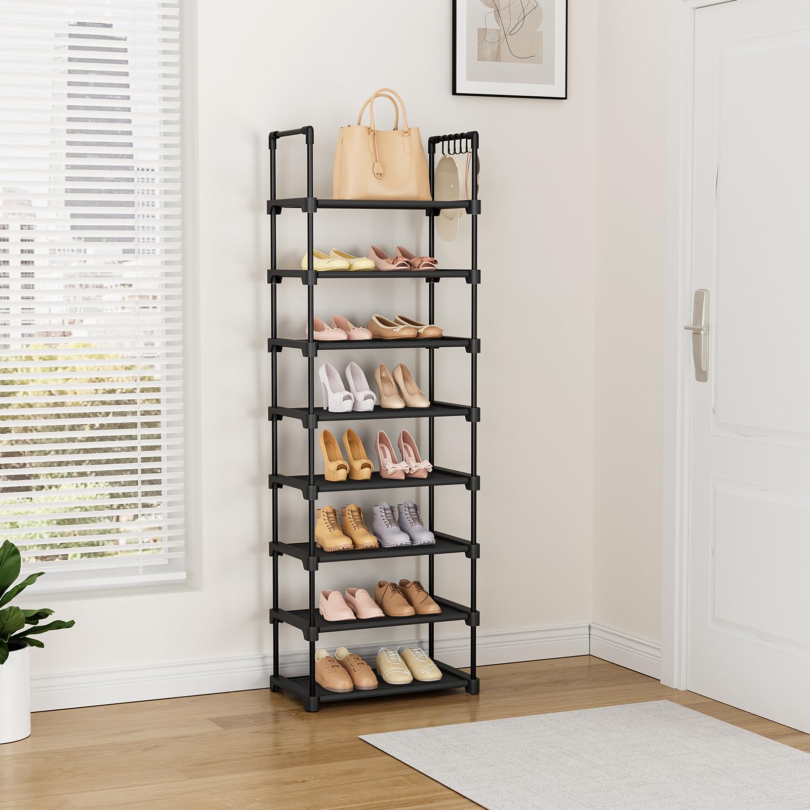 LANTEFUL tall rack side detail showing sturdy frame and tidy footprint.