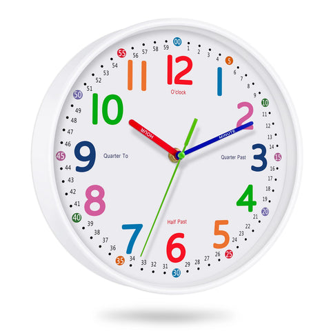 Lantoo silent kids wall clock front view with colorful numerals for easy learning