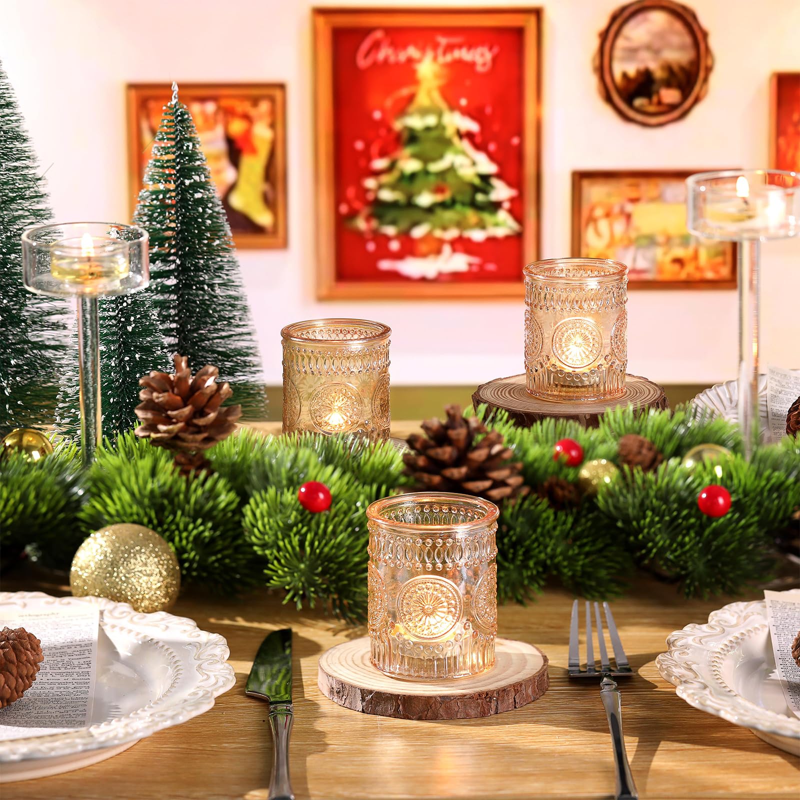 Lanttu glass votive glows warmly with tealights lit