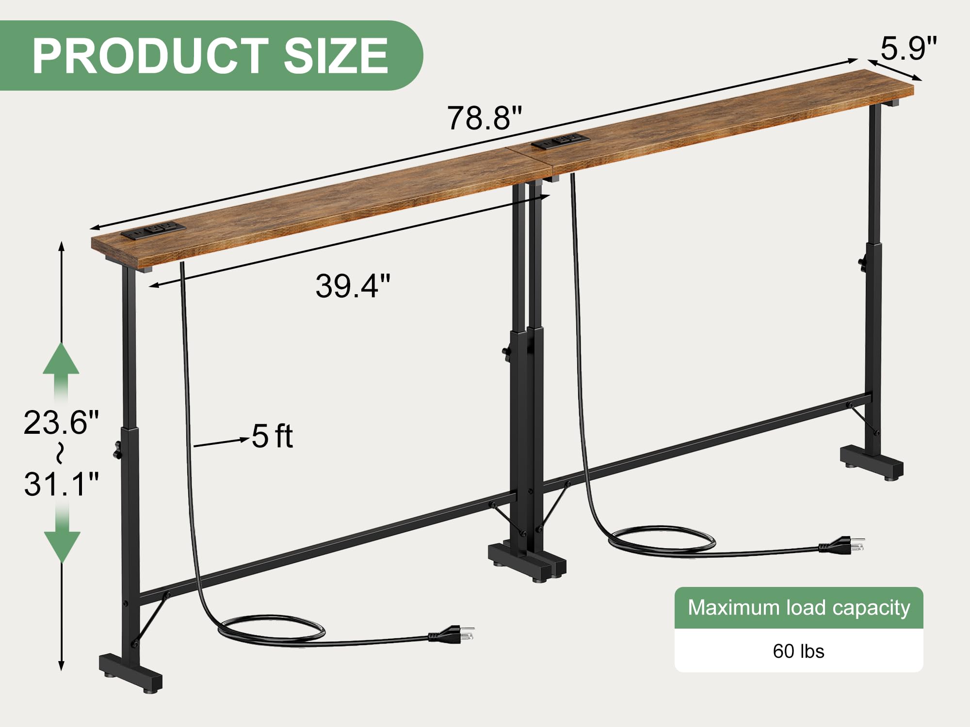Lanynne adjustable-height console demonstrates versatile fit behind sofa backs.