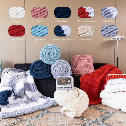 Lifestyle shot: Larexius chunky knit blanket complements living room décor.