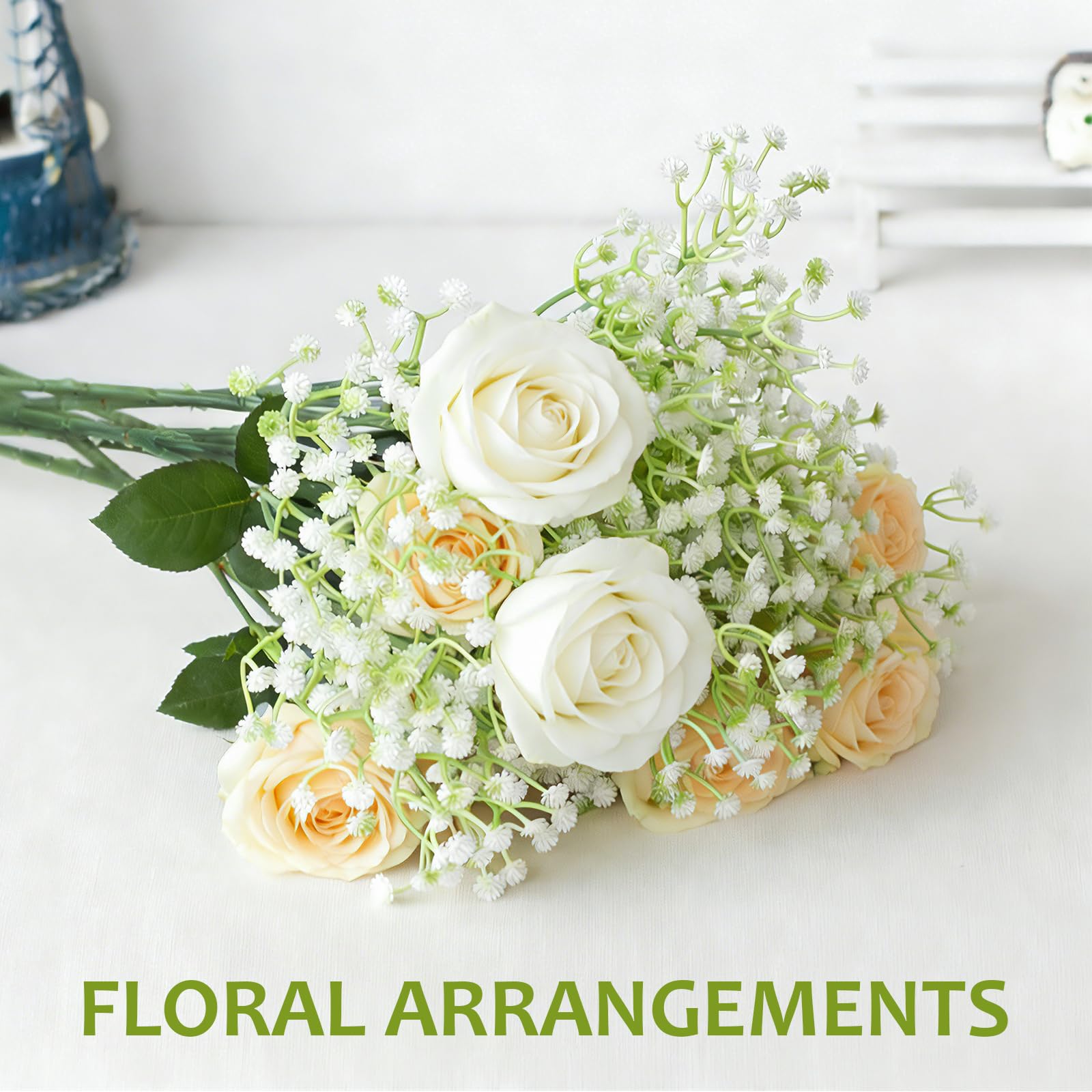 LarkAsh Gypsophila real-touch wedding bouquet with faux stems for timeless charm.