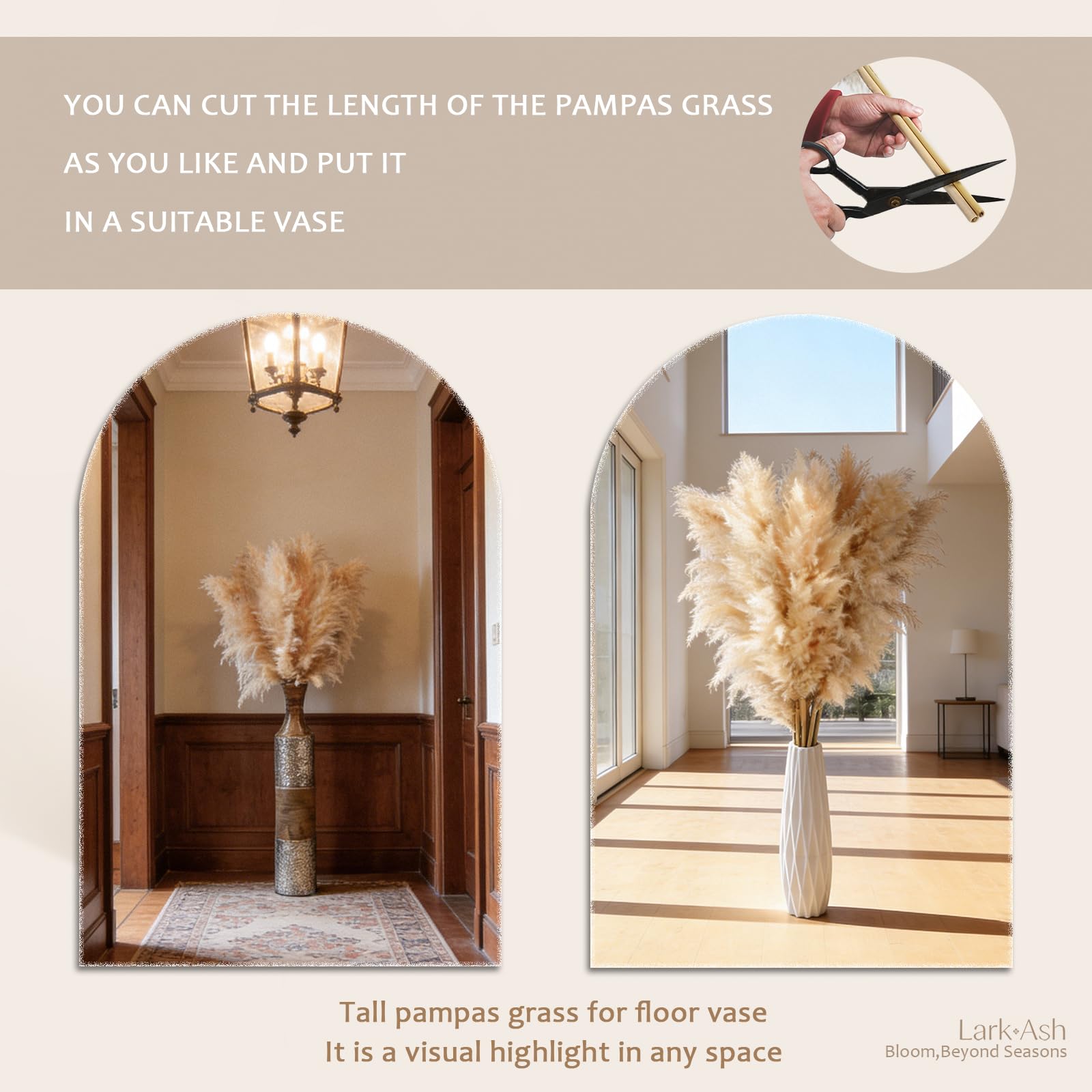 LarkAsh pampas grass decor in living room creating warm ambience