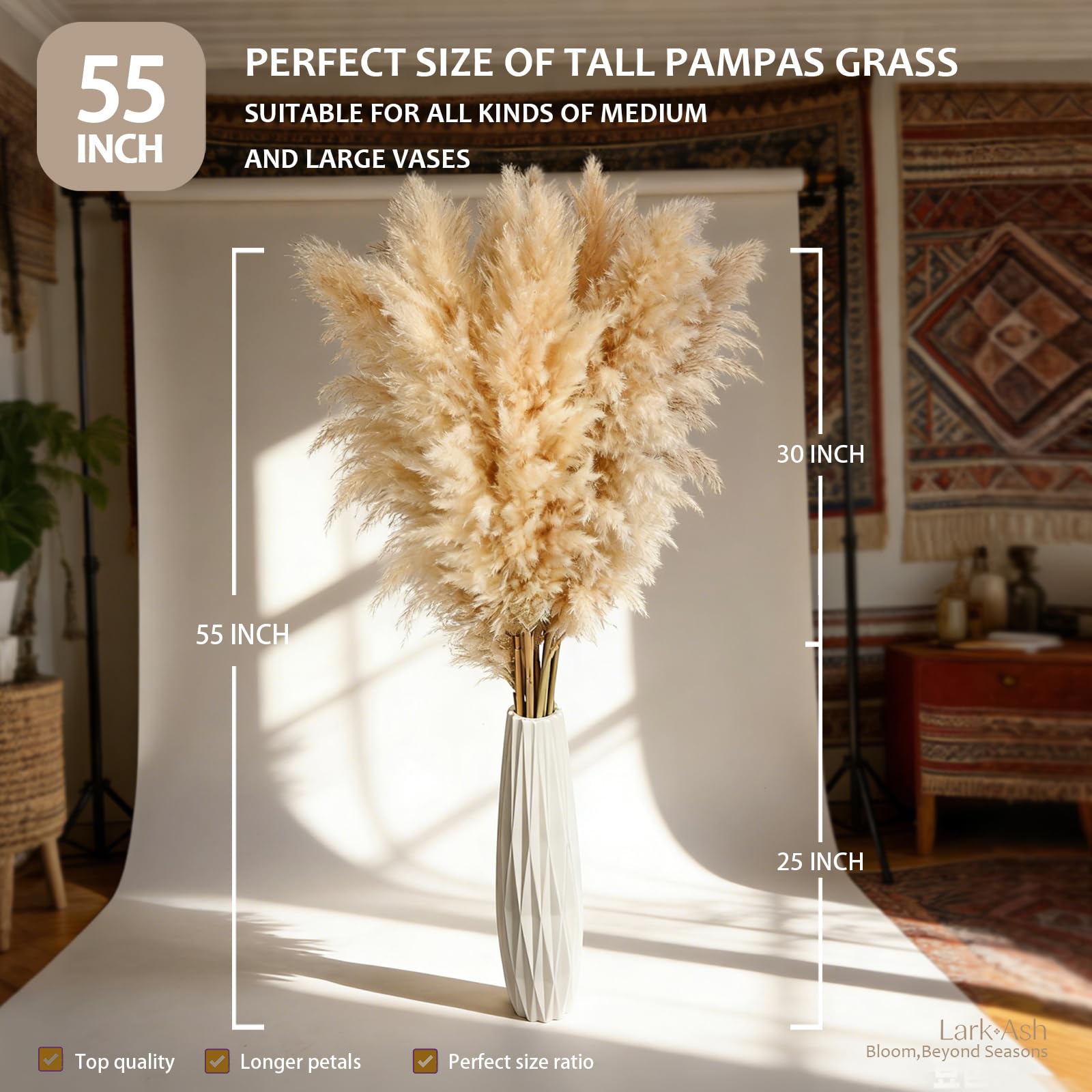 LarkAsh pampas grass plumes for living room boho styling