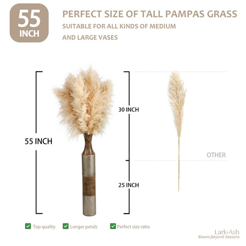 LarkAsh tall pampas grass in floor vase for living room decor