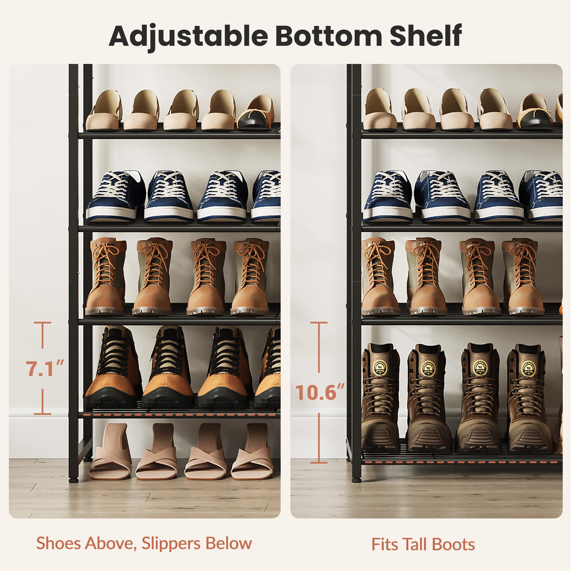 Larzonic dense wire shelves emphasize sturdy build for daily footwear